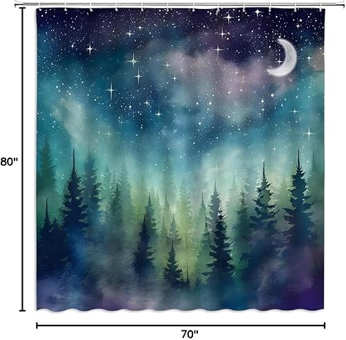 Miniatura 6 de ZWSMZW Cortina de ducha con diseño de luna de bosque, acuarela, bosque brumoso, fantasía, cielo estrellado, galaxia, naturaleza, paisaje gótico,