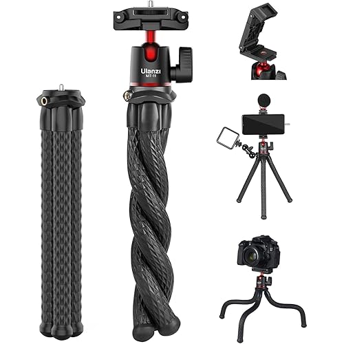 ULANZI Camera Tripod, Mini Flexible Stand w Hidden Phone Holder w Cold Shoe Mount, 1/4'' Screw f Magic Arm, Universal f iPhone 17 16 15 14 Pro Max XS Max X Samsung Canon Nikon Sony DJ Pocket 3 Cameras