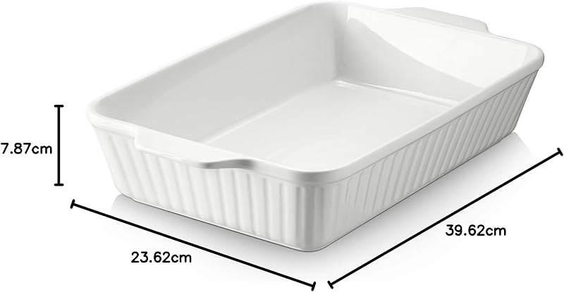 DOWAN 9x13 Kerámia Sütőtál Lasagnához, 4,2 Literes Mély Sütőforma Fehér