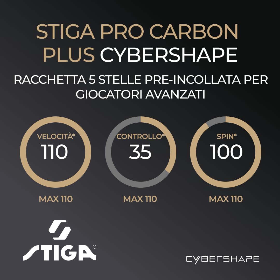 STIGA Racchetta da Tennis Tavolo Cybershape Pro Carbon+, Racchetta da Ping-pong a 5 Stelle, con Forma Esagonale per Giocatori Professionisti dallo Stile Offensivo