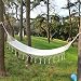 Hamaca de tela de algodón con barra separadora de madera y macramé...