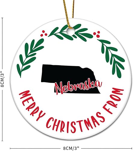 Miniatura 2 de Adorno de Navidad del estado de Nebraska con texto en inglés Merry Christmas de Nebraska, adorno de Navidad redondo de 3.2 pulgadas, estampado en