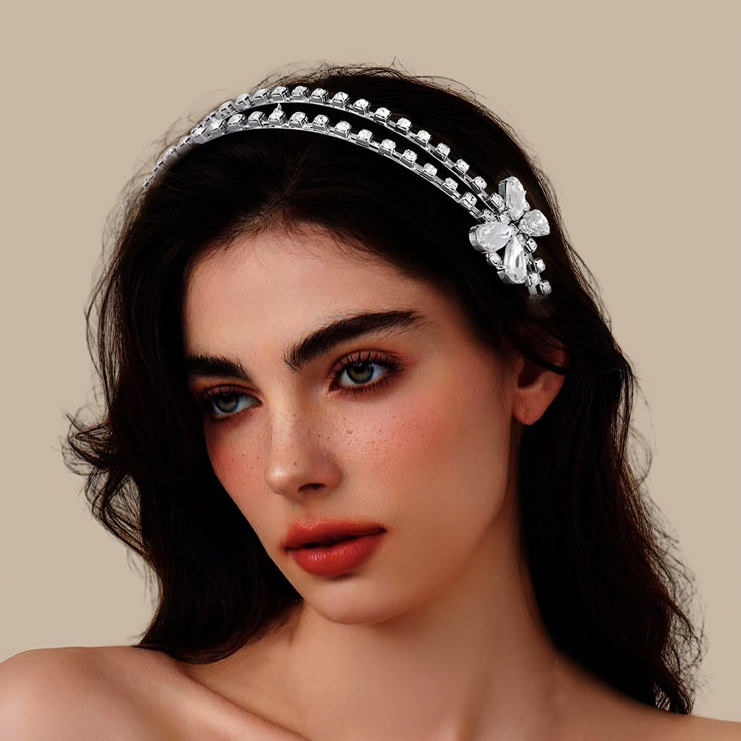 Amazon.com : Fdesigner Crystal Bow Headband Silver Wedding 