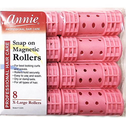 Annie Snap on Magnetic Rollers #1221, 8 Count Pink X-Large 1-1/8 Inch (3 Pack)