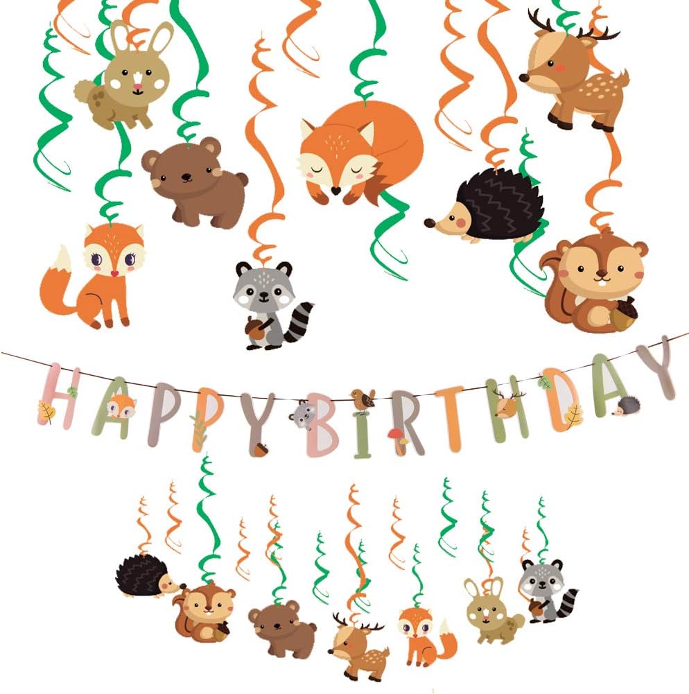 Easy Joy Decoration Anniversaire Animaux Foret Enfant Kit Renard Herisson Tourbillon Suspendu Deco Happy Birthday Banner Animal Pour Bebe Garcon Fille Amazon Fr Cuisine Et Maison