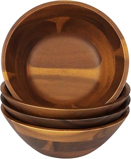 AIDEA Acacia Wood Salad Bowls Set of 4 - 7 Inch Natural Wooden Serving Bowls for Salad, Soup, Noodles