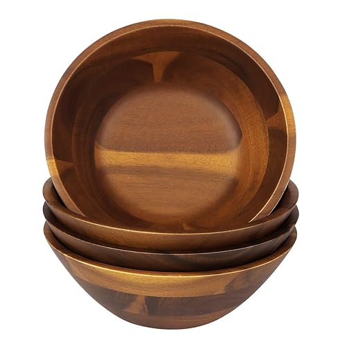 AIDEA Acacia Wooden Serving Bowls, 7 Inch Set of 4