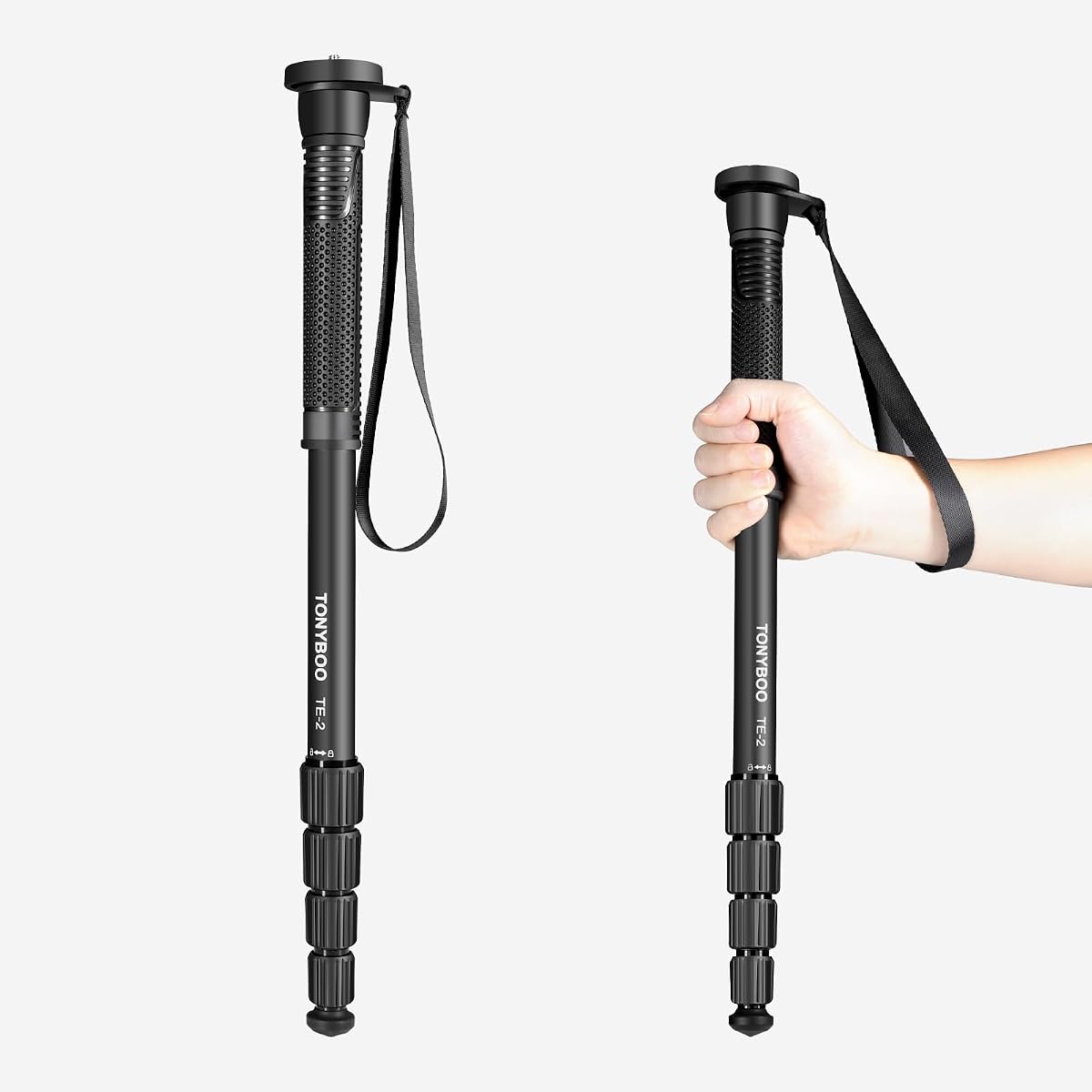 TONYBOO Monopié de cámara de aluminio de 65 pulgadas, ligero y portátil, monopié de viaje de 5 secciones, carga máxima de 40 libras para cámaras DSLR/sin espejo, videocámaras, compatible con Canon Nikon Sony - TE-2