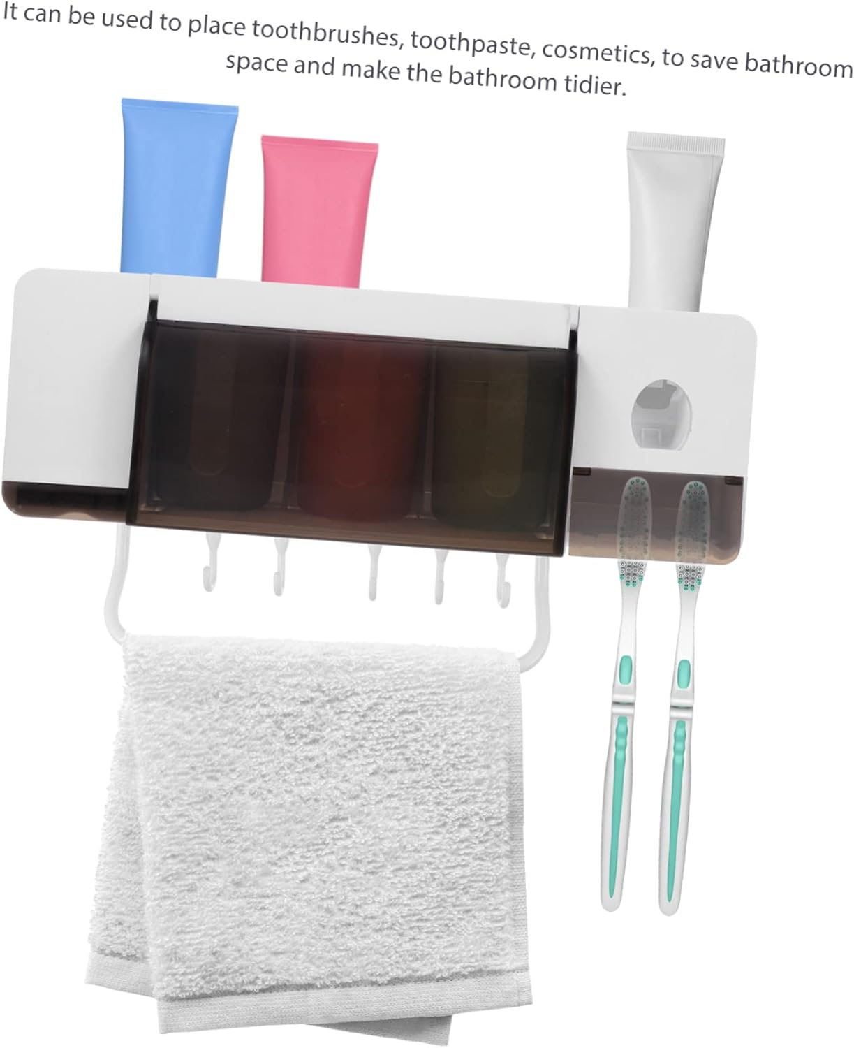 Ciieeo Multi-Functional Wall-Mounted Toothbrush Holder Cup and Toothpaste Storage No Drilling Required Material Bathroom Organizer for Electric and Manual Toothbrushes