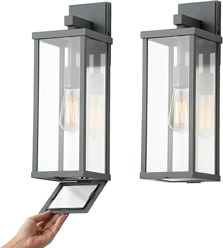 Miniatura 11 de mirrea Aplique de pared clásico para exteriores de 18 pulgadas, 1 luz en negro mate, marco de metal rectangular y pantalla de vidrio transparente,