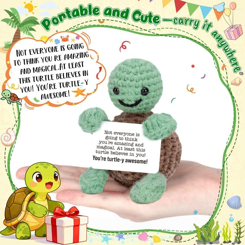 Xinezaa Valentine’s Day Gifts for Her Friend, Positive Emotional Support Crochet Turtle, Cute Funny Encouragement Gift for Bestie Sister Teen, Handmade Mini Turtle Desk Decor - Image 2