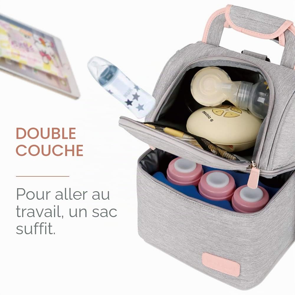 Sac Isotherme pour Biberon Sac à Dos Imperméable de Réchauffement pour Le Lait Maternel, 2 Boîte à Glaçon Inclus (Rose)