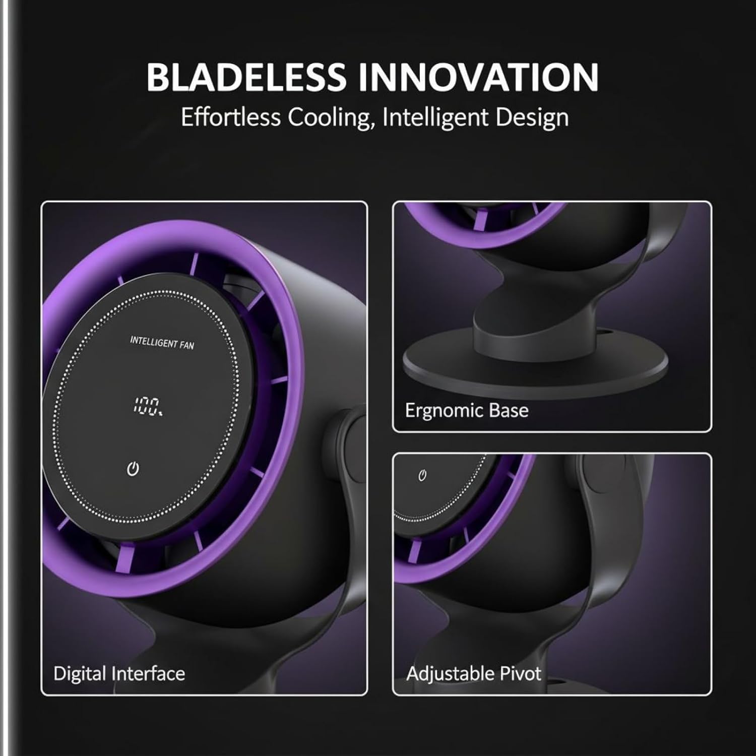 Ventilador de Mesa sin Aspas USB, 6 Pulgadas, Recargable y Portátil con Batería 4000mAh, Pantalla LED, Circulador de Aire Silencioso Ajustable para Oficina, Dormitorio, Hogar y Estudio