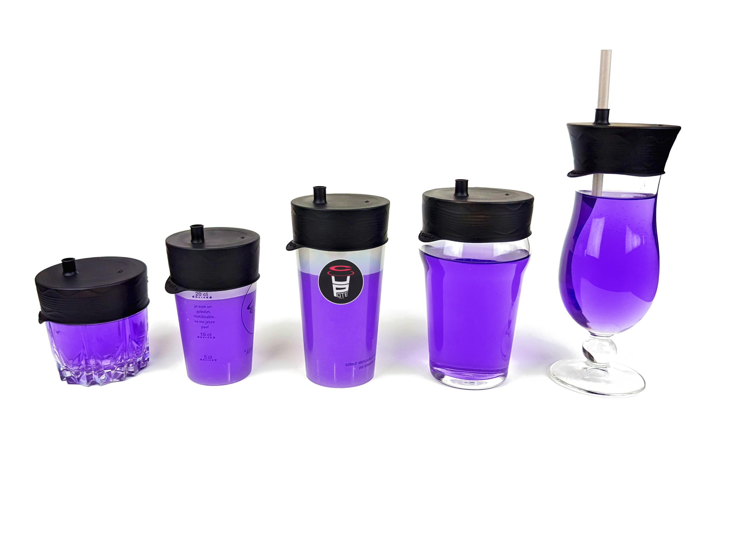 Lot de 5 Protections anti-drogue réutilisable en silicone extensible | Capote de verre avec paille intégrée
