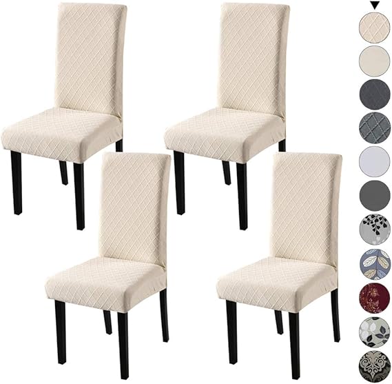 YISUN Dining Chair Covers, Stretch Removable Washable Dining Chair Protector Parsons Chair Slipcover for Hotel, Dining Room, Ceremony, Banquet Wedding Party (4 Pack, Beige)