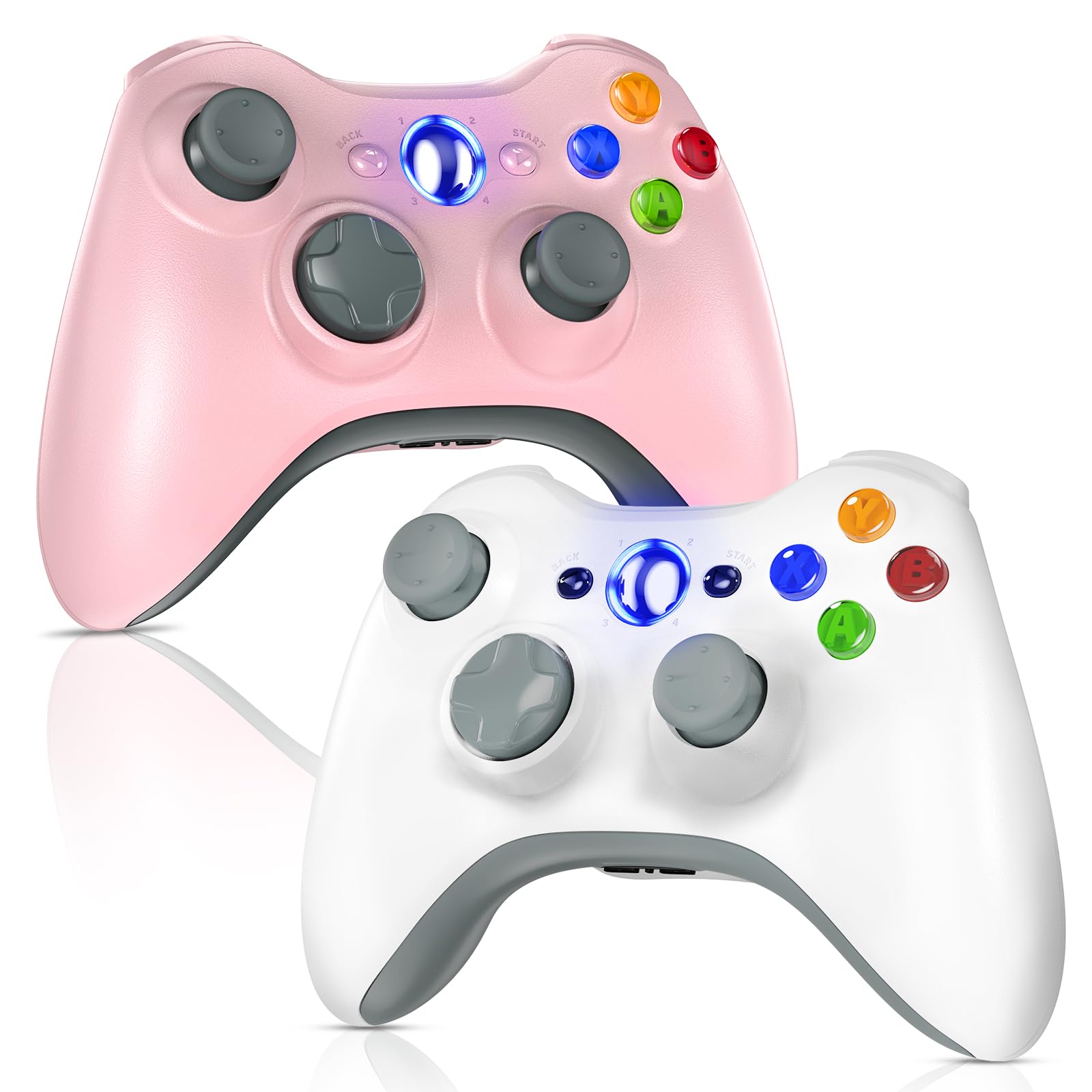 Gamrombo 2 Pack Replacement for Xbox 360 Controller, Wireless Controllers Gamepad Upgraded Joystick Compatible with 360 & Slim, Windows 11/10/8/7 PC Controller with Dual Shock (White+Pink)