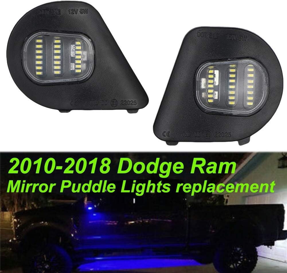 Puddle Light For Dodge Ram 1500 2500 3500 Led Side Mirror Compatible With 4500 5500 Pickup Trucks Under Mirror Lamp Smoke Lens,Blue 68087239AA, 68087238AA
