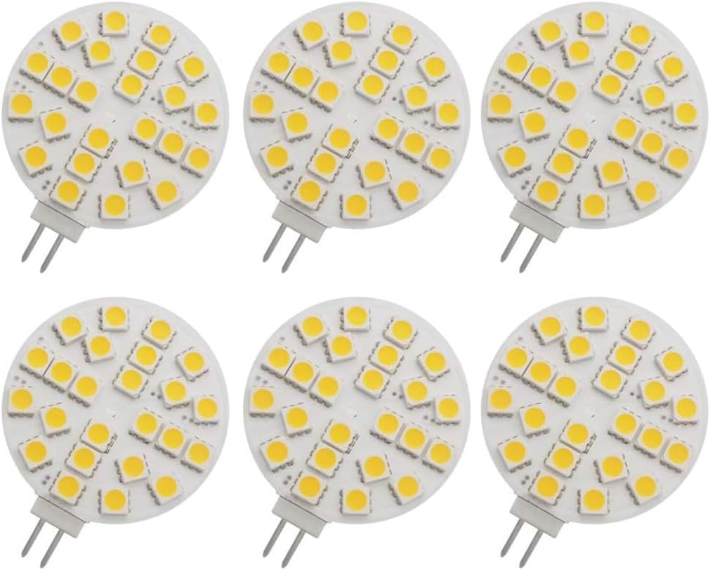 GRV G4 24-5050 SMD LED Bulb AC/DC12V-24V Super Bright Light 30W Halogen Bulb Replacement RV Camper Under Cabinet Dome Light Warm White Pack of 10