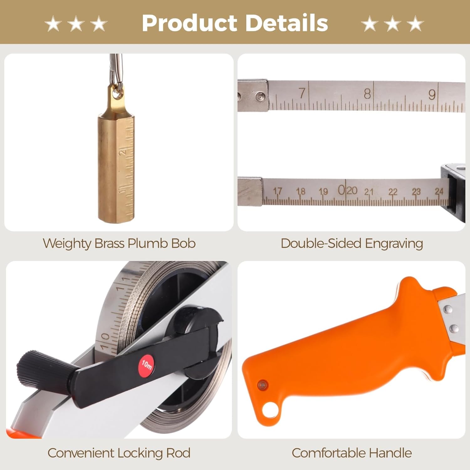 33FT/10m Oil Tank Gauging Tape, Explosion-Proof Stainless Steel Oil Gauging Tape with Brass Plumb Bob, Double-Sided Engraved Oil Tank Gauge with Handle, Sounding Oil Tape Measure