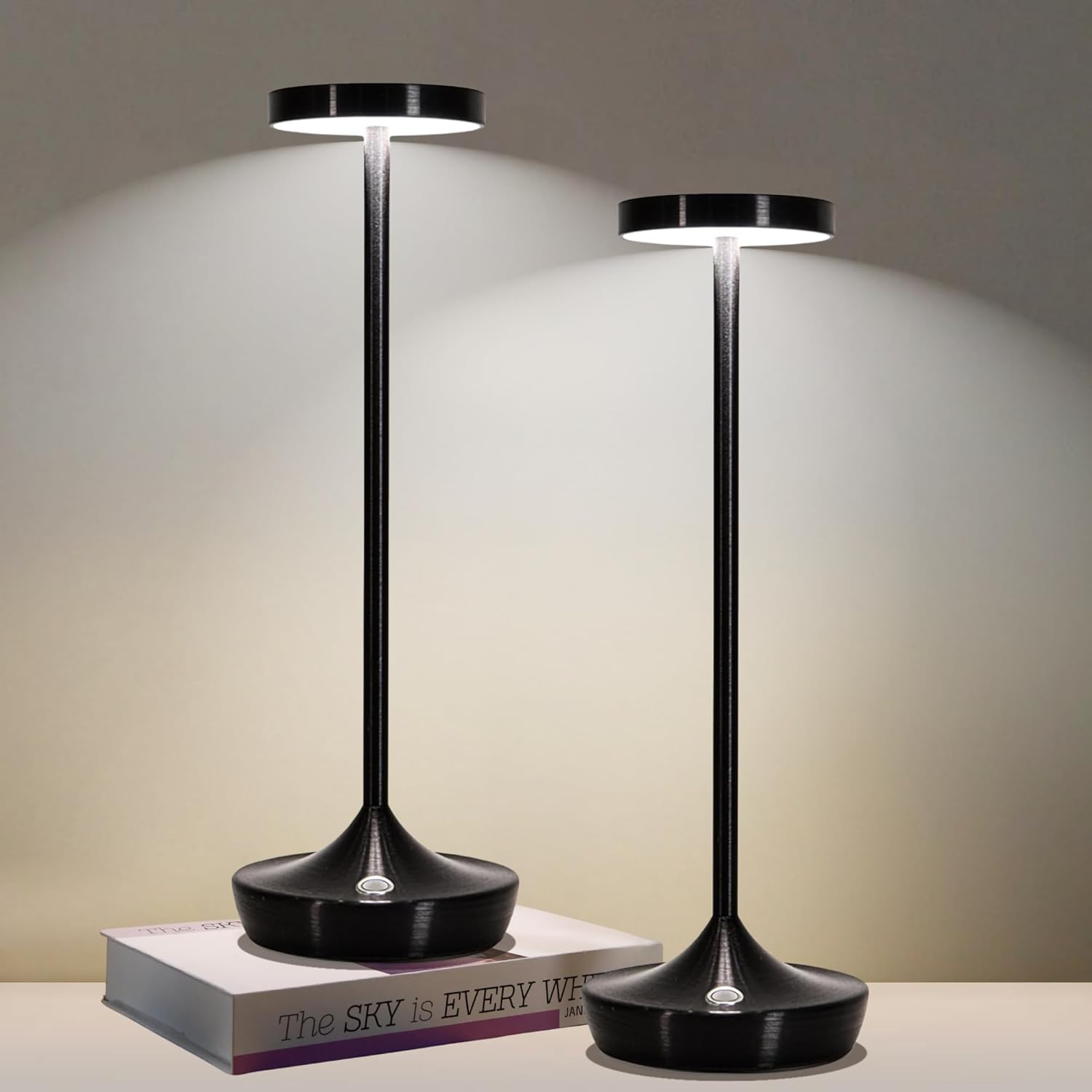 Cordless Table Lamp Rechargeable - 6000mAh LED Battery Operated Table Light - Portable Touch Dimmable Outdoor Waterproof Table Lamps for Patio Restaurant Dining (2 Black)