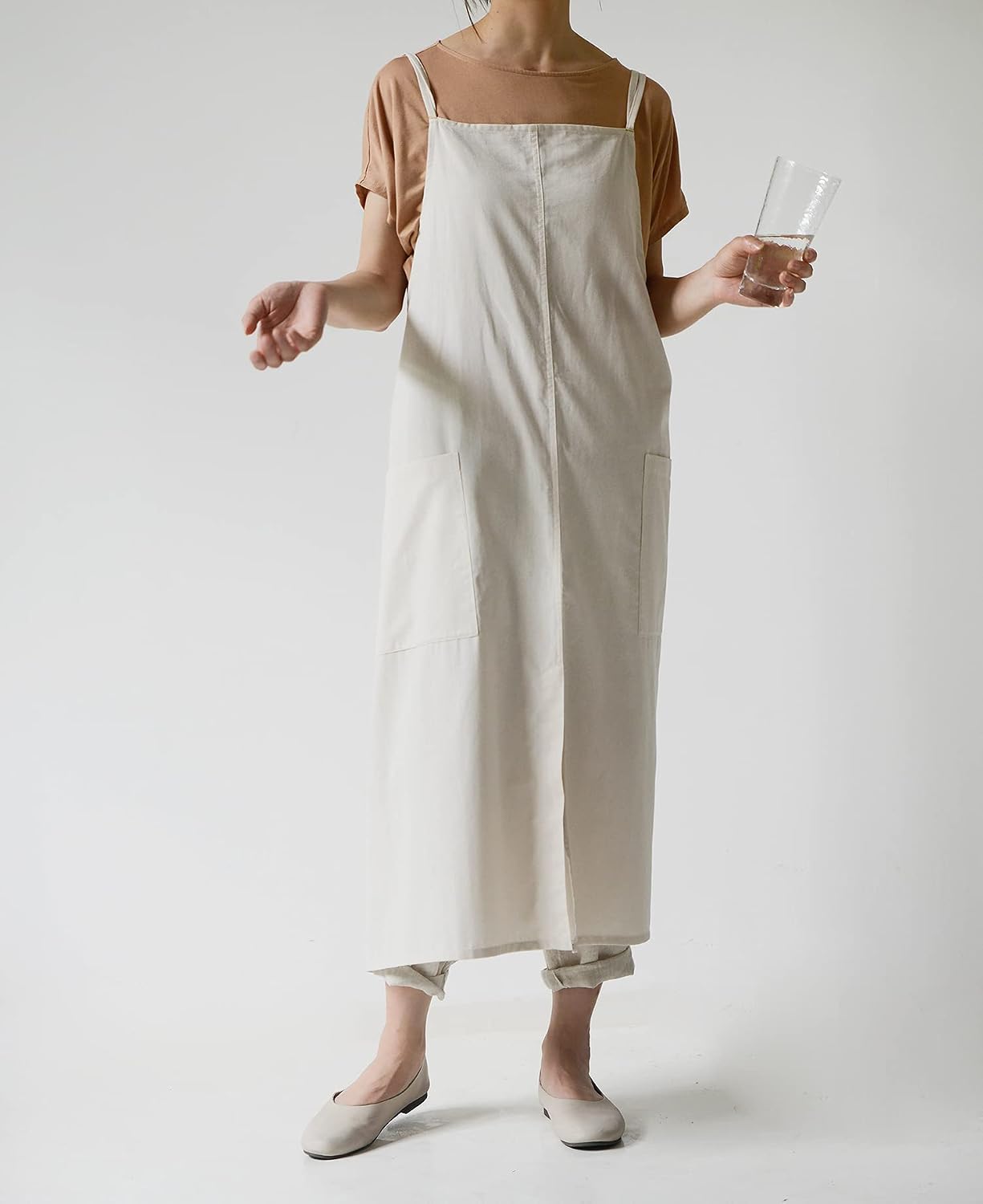 Cotton Long Square Cross Back Aprons Solid Color Cook Kitchen Garden Adjustable Tie Smock with Pockets