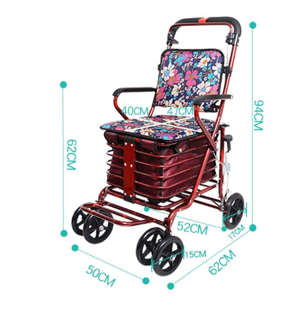 Andadores con ruedas Tubo de acero liviano Plegable con cuatro ruedas Andador con ruedas Altura ajustable con asiento acolchado Cesta de transporte y frenos que se pueden ubicar Peso del rodamiento: