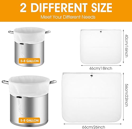 Miniatura 3 de Dimeho Paquete de 2 bolsas de cerveza, bolsa coladora extra grande para elaboración casera, bolsas de filtro reutilizables, bolsa de malla fina para