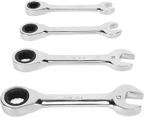 Miniatura 8 de Juego de llaves de trinquete, 4 piezas, 72 dientes, 0.315 in, 0.354 in, 0.433 in, 0.472 in, llave combinada profesional de trinquete de mango corto