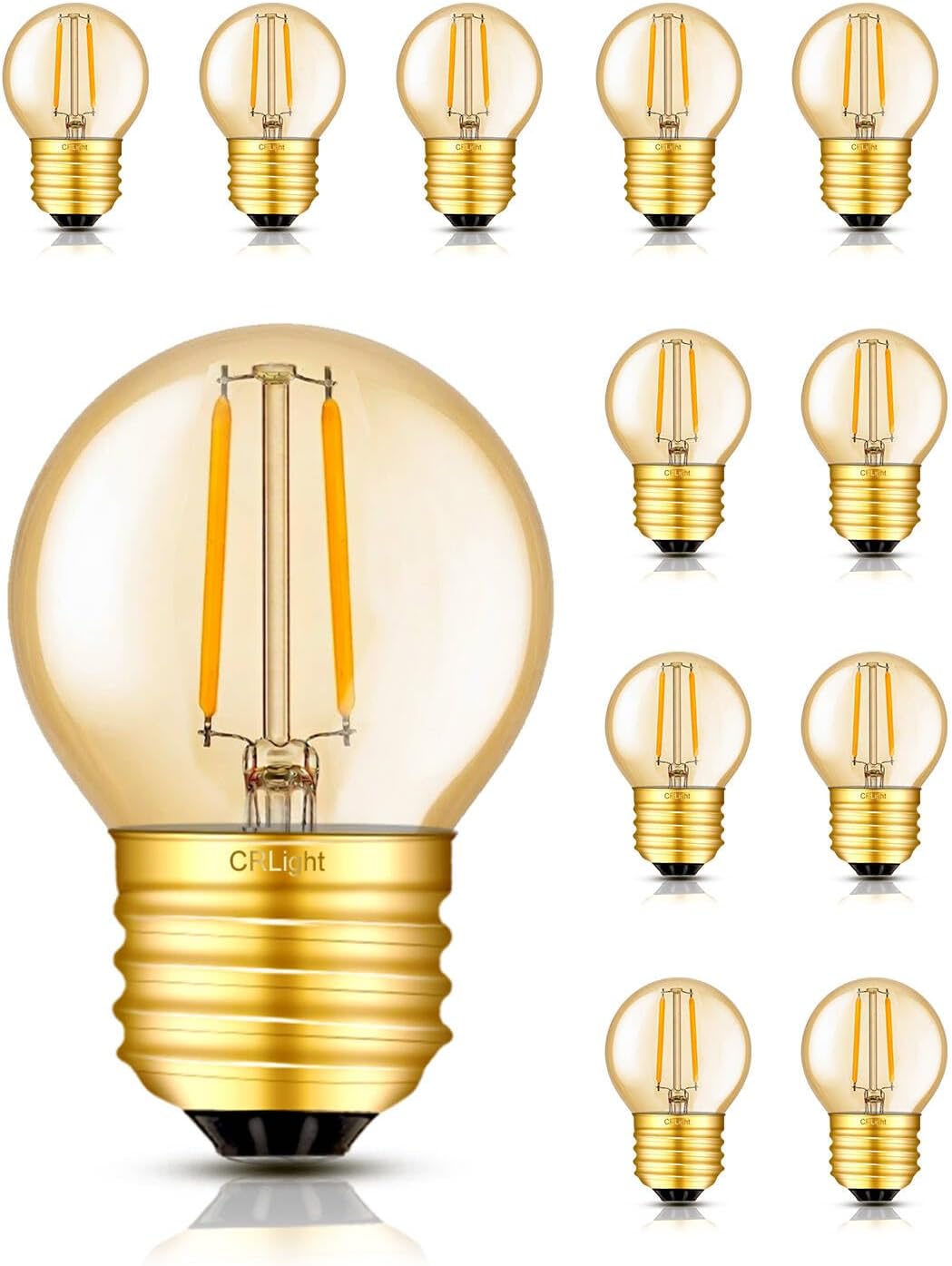LED Globe Bulbs 2W (30W Eqv), 2500K Warm White 300LM, G16.5 / G50 Small Round Vintage Edison Light, E26 Amber Filament Bulb for Chandelier Ceiling Fans Vanity Mirror, Non-Dimmable, 12 Pack
