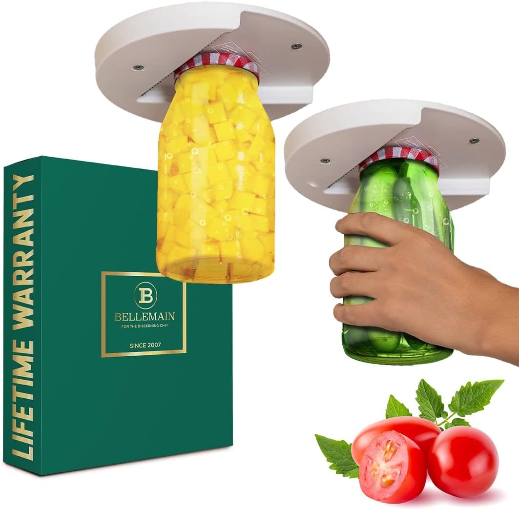 Bellemain’s Universal Under Cabinet Jar Opener, Under Counter Can Opener [2 Pack] Premium Lid Gripper and Opener Perfect for People w/Arthritis or Seniors, includes EZ Installation