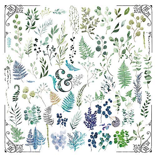 Średniej wielkości naklejki do scrapbookingu, dekoracja DIY, przezroczyste naklejki na rośliny siarkowe do scrapbookingu, dekoracja bez powtarzania (eukaliptus, 56 szt./opakowanie)