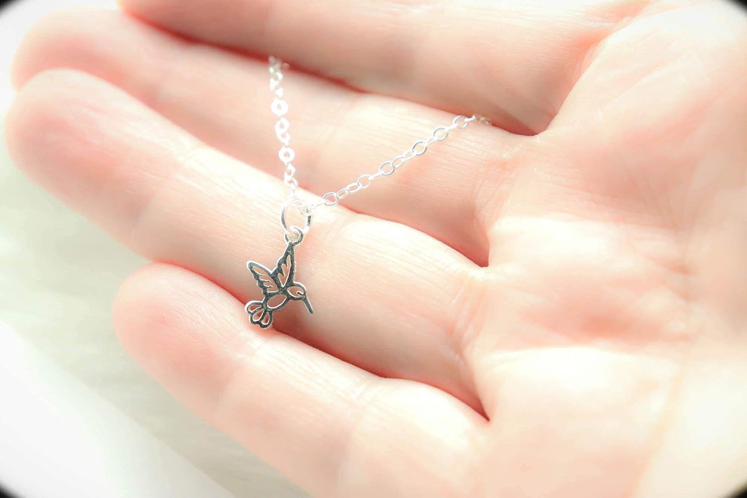 Small Hummingbird Sterling Silver Charm Necklace Bird