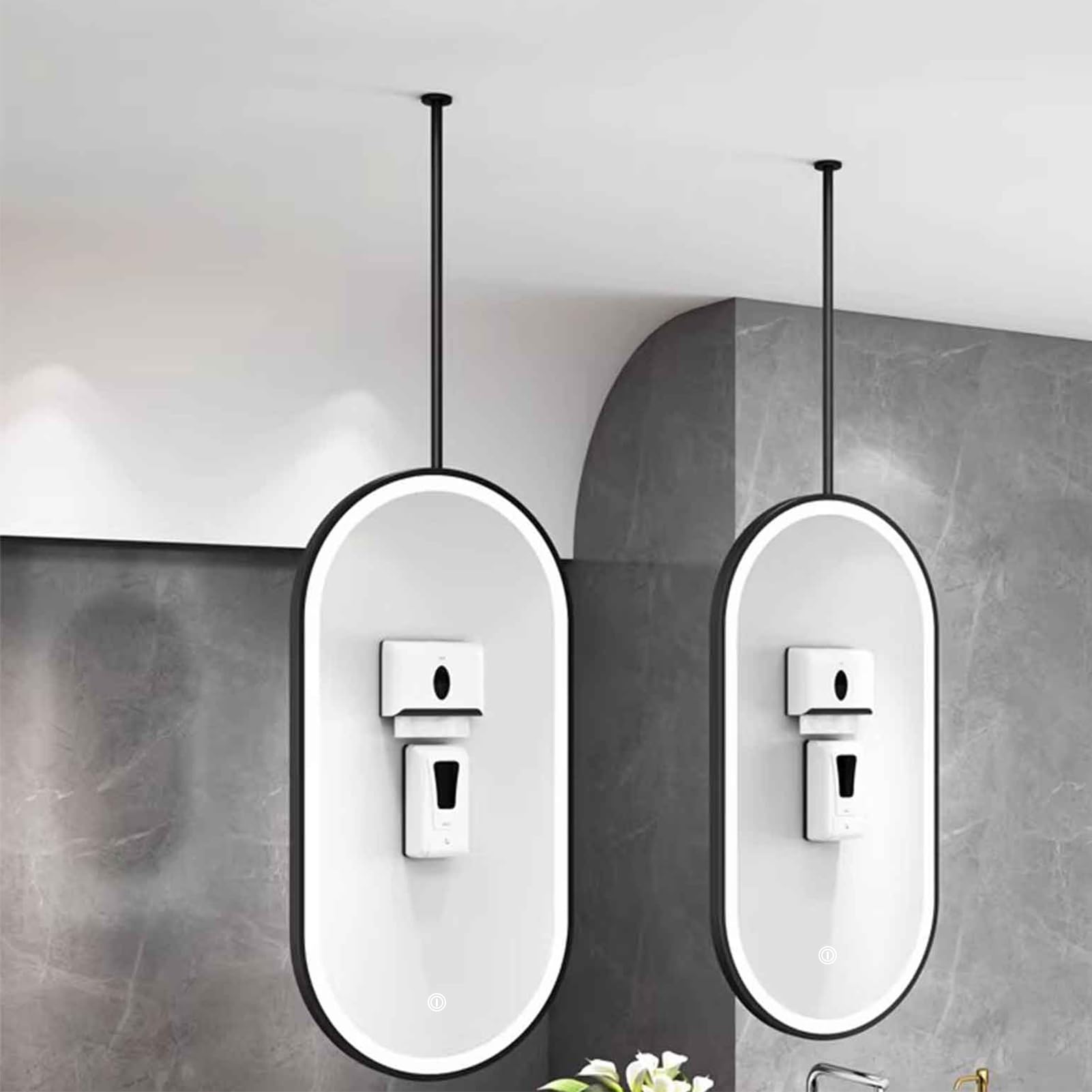 FGXHHS LED Bathroom Oval Vanity Mirror Ceiling Mounted Black Metal Framed Suspended Corridor - 3 Colors Dimmable Light (1 PC)(40cmx70cm)