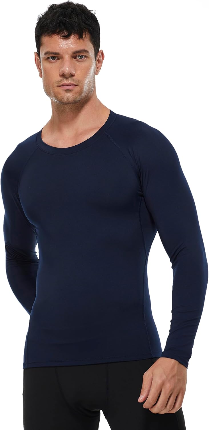 Men's Compression Shirts Long Sleeve Athletic T Shirt Workout Cool Dry Running Tops Gym Undershirts Baselayers 1/2 Pack - Image 7