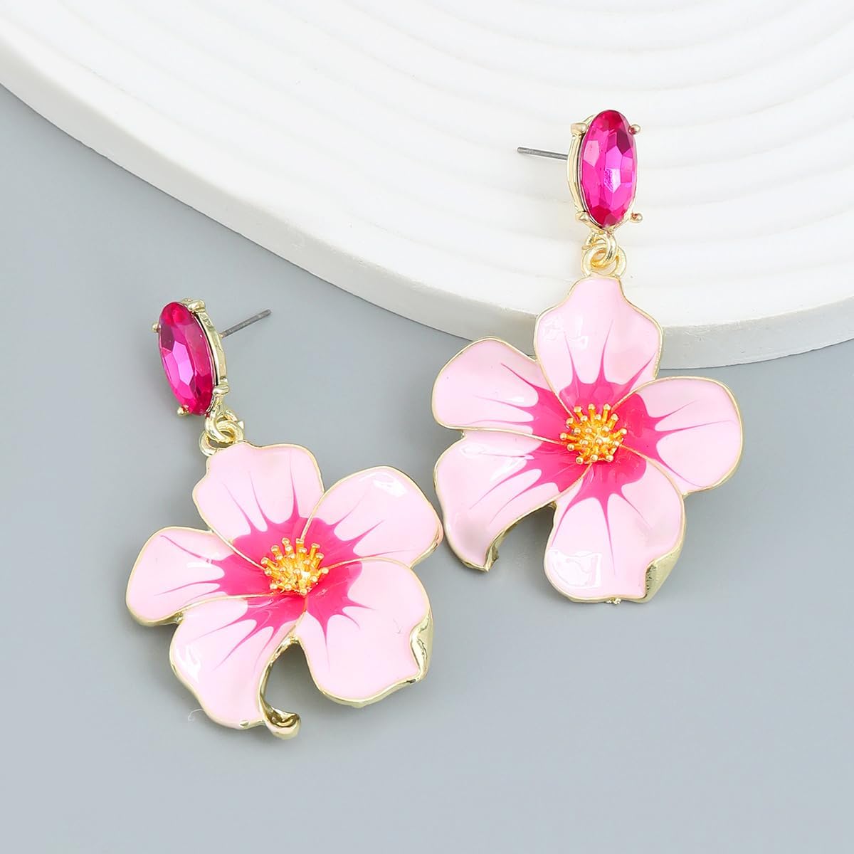 Fashion Colorful Enamel Flower Petal Drop Earrings Rhinestone Plant Peach Blossom Flower Dangle Earrings Jewelry for Women Gifts - Image 5