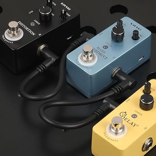 Miniatura 30 de Paquete de 3 cables de conexión de guitarra de 6 pulgadas, cables negros de efecto de pedal de ángulo recto