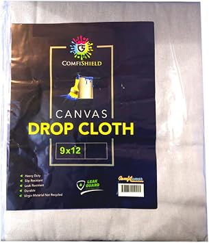 Heavy Duty Drop Cloth for Painting Slip Resistant Leak Resistant Washable Reusable Durable Canvas Fabric Highly Absorbent Furniture & Floor Protection Indoor and Outdoor Use 9 X 12