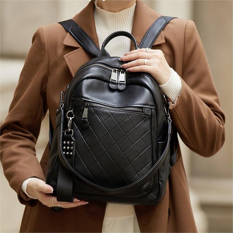 Image of Genuine Leather Backpack Purse For Women | Fashion Convertible Ladies Shoulder Bag Black