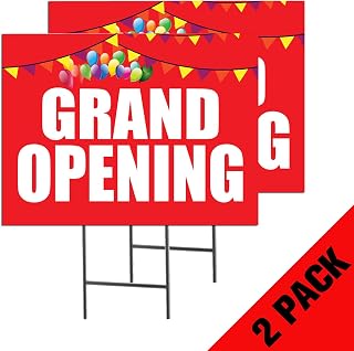 Grand Opening | 2-Pack Double Sided Outdoor Yard Signs with Metal Ground Stakes | Full Color | 24 x 18 Inches