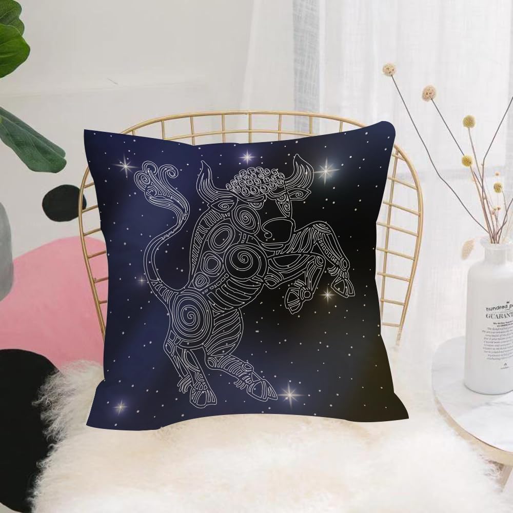 Hyosxw Spiral Pattern Taurus Totem On Starry Sky Ba - A7 Cushion Cover,Throw Pillow Case Home Decorative For Living Room Bedroom Sofa Chair 18X18 Inch,Spiral Pattern Taurus Totem On Starry Sky Background,Pillowcase 45X45cm