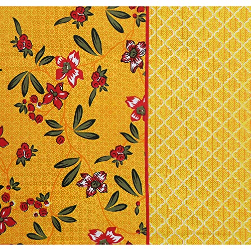 Image of RajasthaniKart Pure 100% Cotton Double Bed Sheet with 2 Pillow Covers (Bedsheet for Double Bed Cotton, Yellow Jaipuri, King Size,5242)