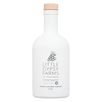 Organic Balsamic Vinegar from Little Gypsy Farms | First Cold-Pressed and Oak Barrel Aged | Notes of Fig with Strawberry Finish | Single Family Farms in Greece 350ml