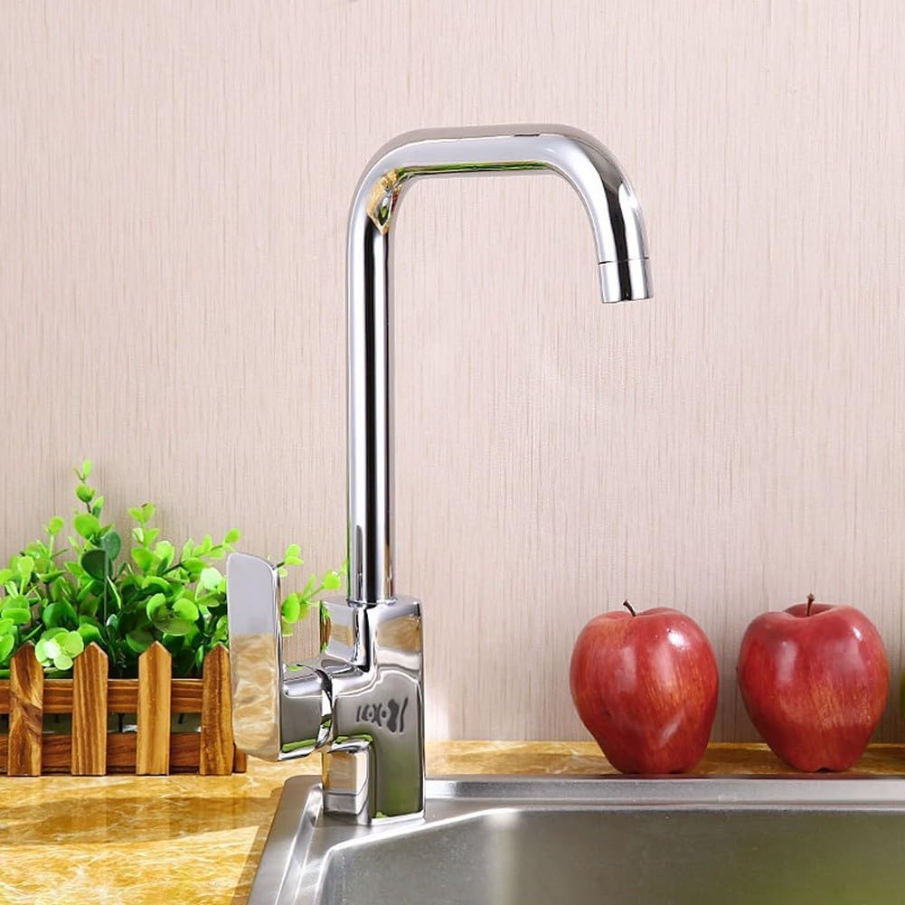 Robinet de cuisine chrome brillant à double commande eau chaude froide