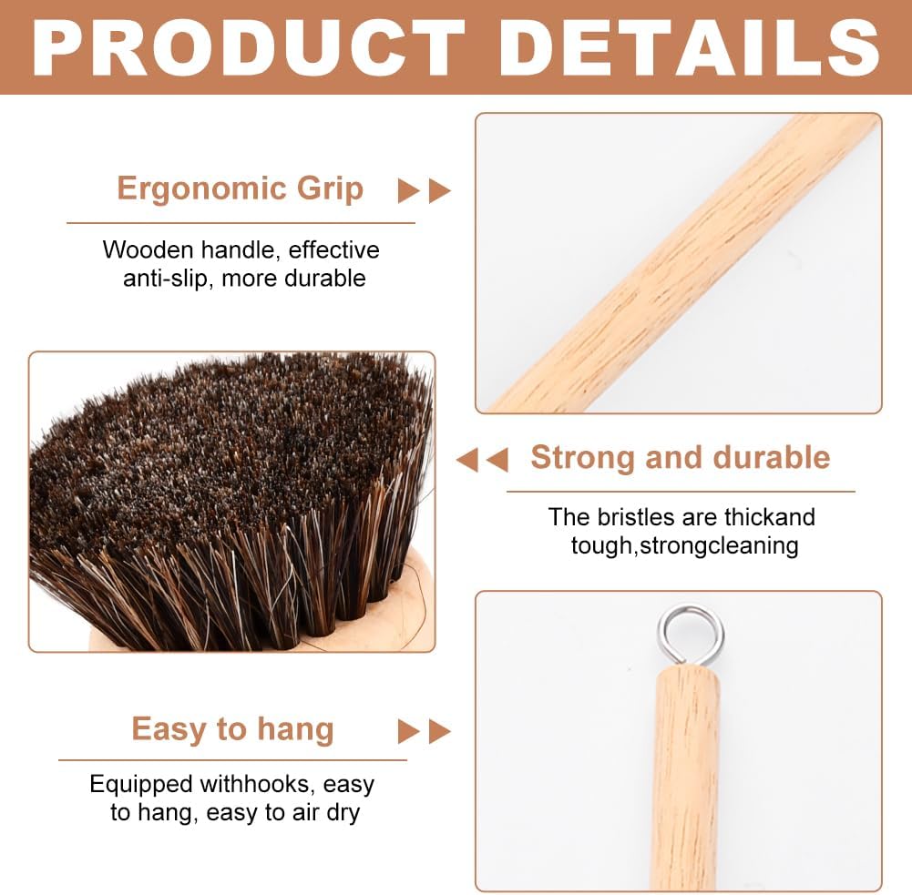 Bamboo Dish Brush with Handle, Wooden Handle with 3 Natural Bristle Heads, Natural Wood Dish Scrub Brush for Washing and Cleaning Pots and Pans