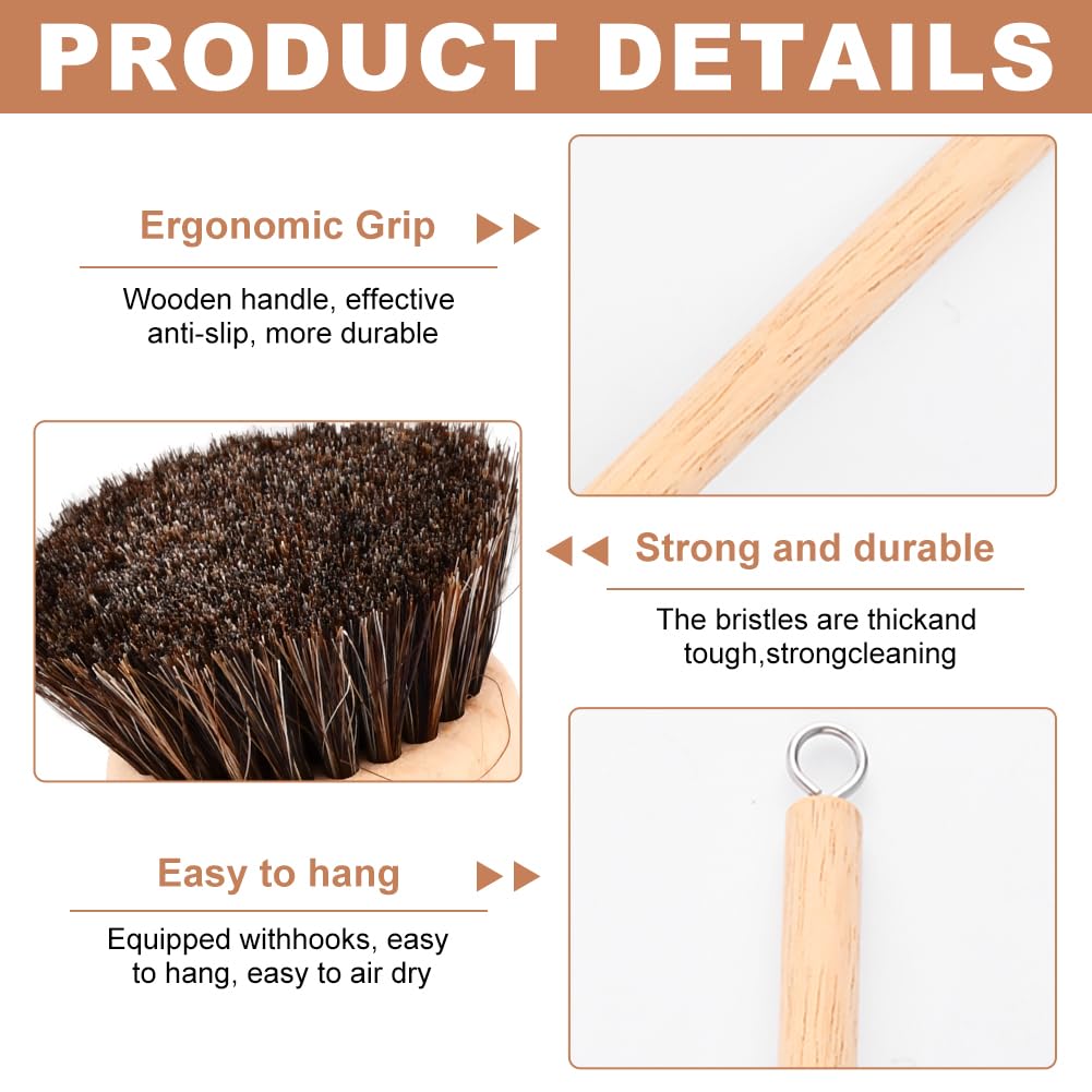 Juego de cepillos de bambú para platos, 1 mango de madera con 3 cabezales de cerdas naturales, cepillo multiusos de cocina con sisal y crin de caballo de palma para limpiar platos, sartenes y verduras