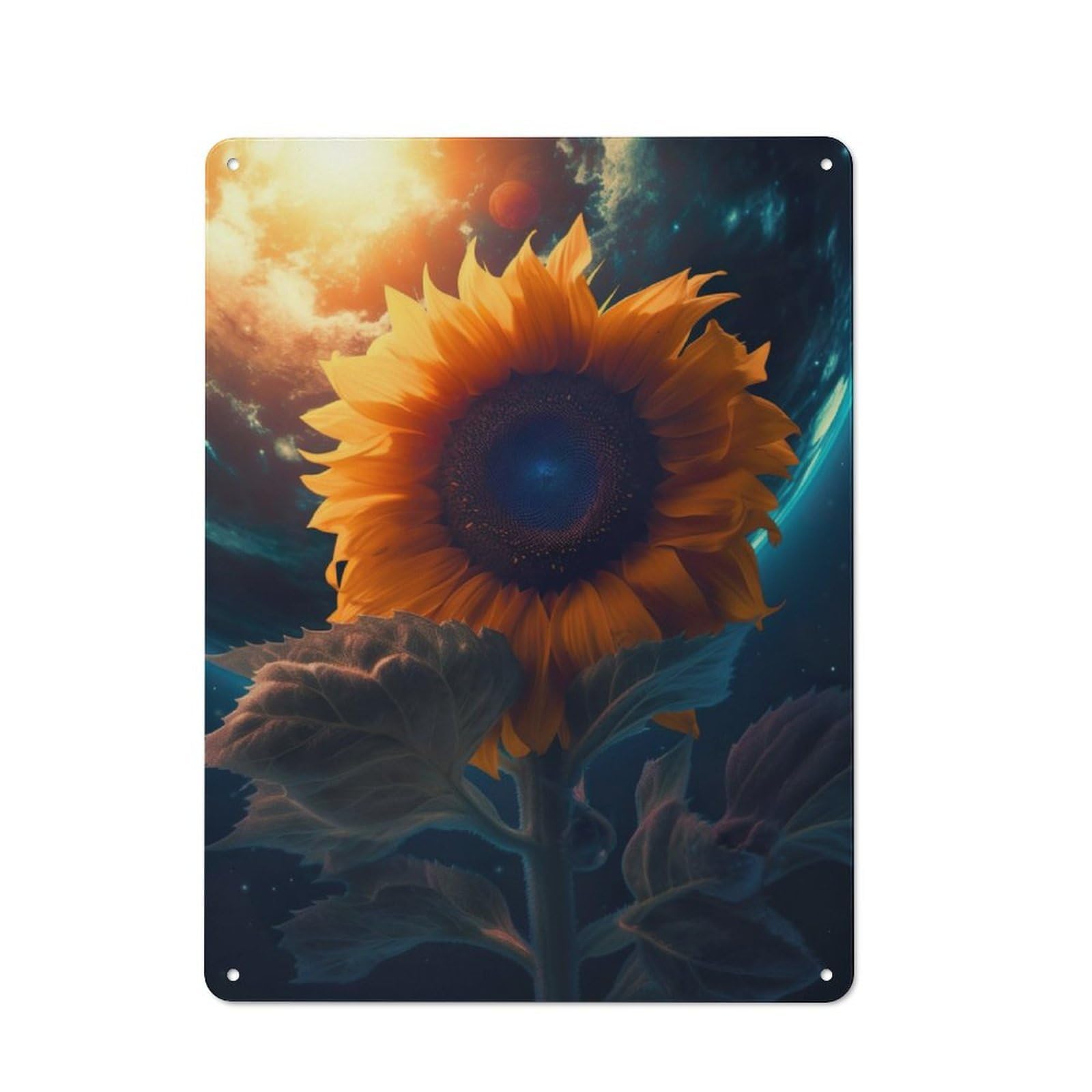 Junmoney Sunflower Earth Sun Moon Retro Tin Wall Plaque 40X30cm Featuring For Pub Or Café, New-Space Wall Decor For Pub Decor Enthusiasts