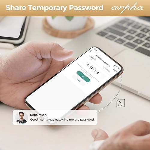 Miniatura 4 de ARPHA - Juego de cerrojo de entrada sin llave con asa, puerta inteligente de huellas dactilares de 100 códigos con control de aplicación, bloqueo