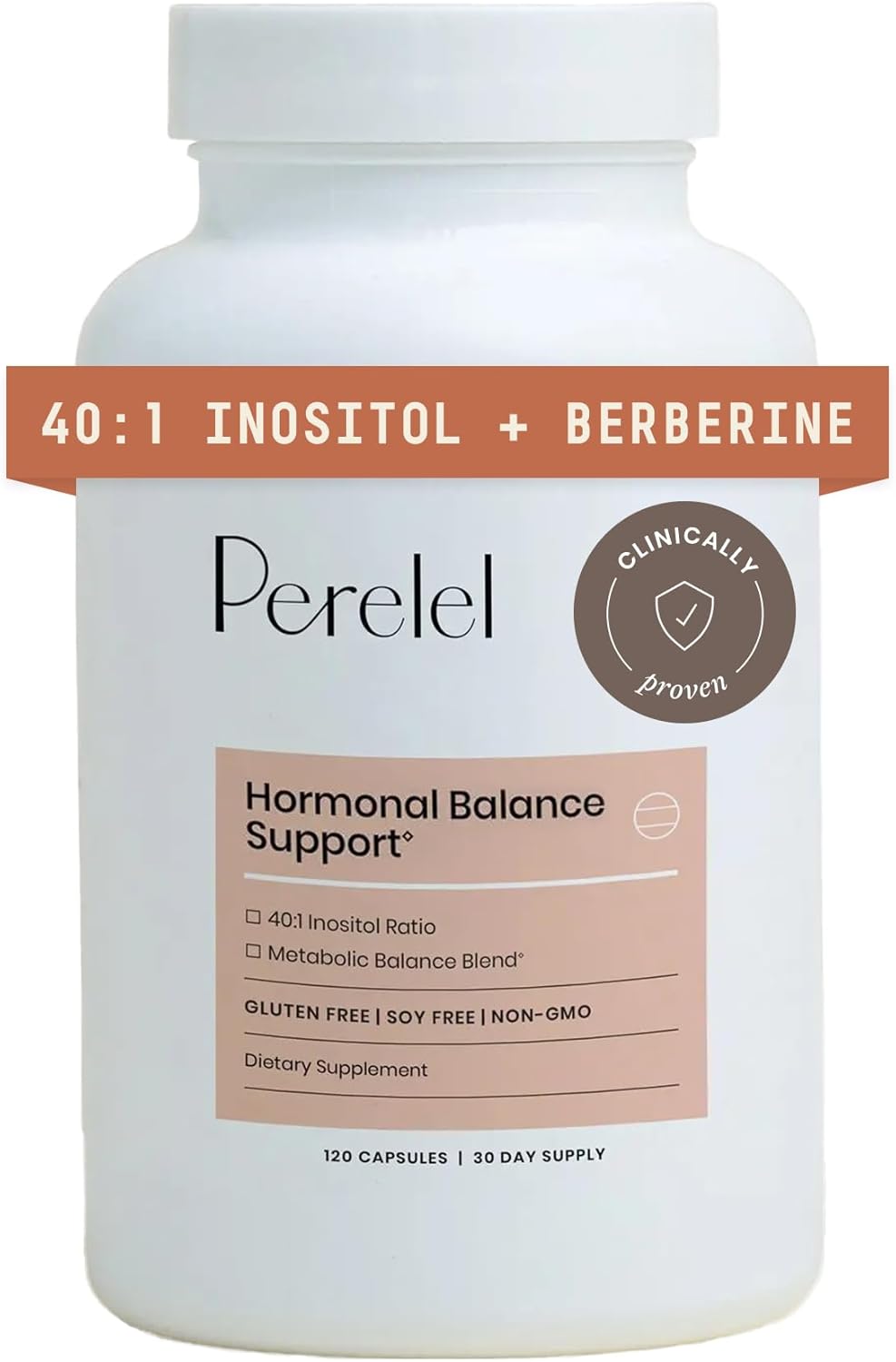 Perelel Hormone Balance Support, Myo & D Chiro Inositol, Womens Inositol Supplement with Berberine, Alpha Lipoic Acid, & Dim to Support Female Health, Soy, Dairy & Gluten Free, Non GMO, 120 Capsules