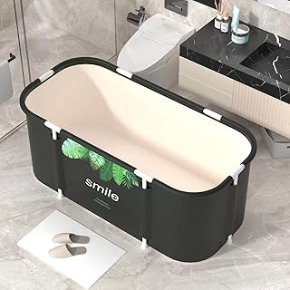 Portable Bathtub For Shower Stall, Large 45 inch Foldable Soaking Bathing Tub for Adults,