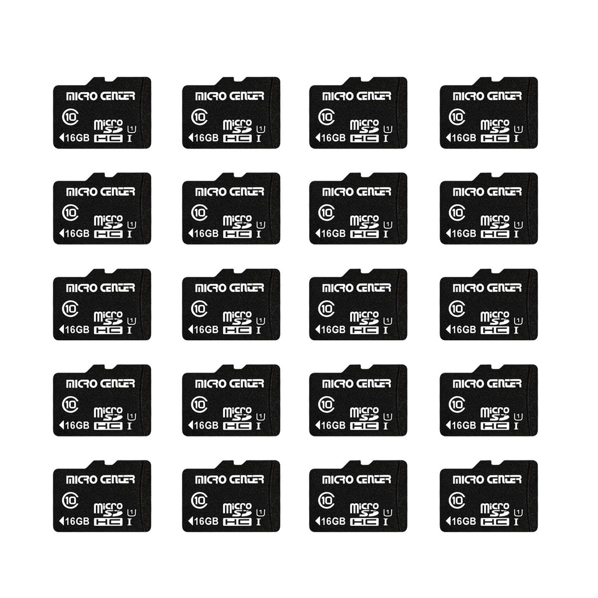 Micro Center Tarjeta de memoria flash micro SDHC de 16 GB, clase 10, paquete de 20 unidades con adaptador para almacenamiento de dispositivos móviles, tabletas, drones y grabación de video Full HD, 80